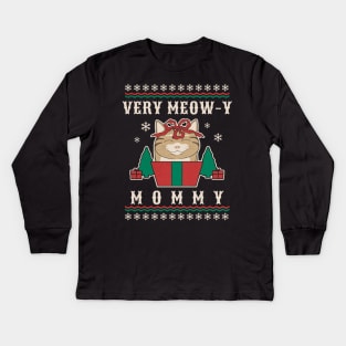 Very Meow-y Mommy Funny Christmas Cat Kids Long Sleeve T-Shirt